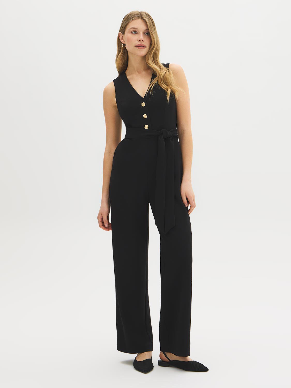 Straight-Leg Crepe Jumpsuit
