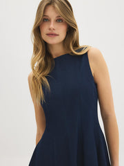 Cotton-Blend Denim Panel Dress