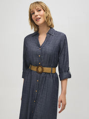 Linen-Blend Midi Shirt Dress