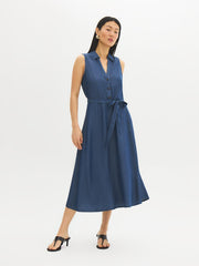 Sleeveless Denim Midi Shirt Dress