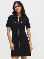 Zip-Front Mini Sweater Dress