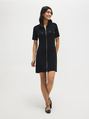 Zip-Front Mini Sweater Dress