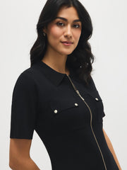 Zip-Front Mini Sweater Dress