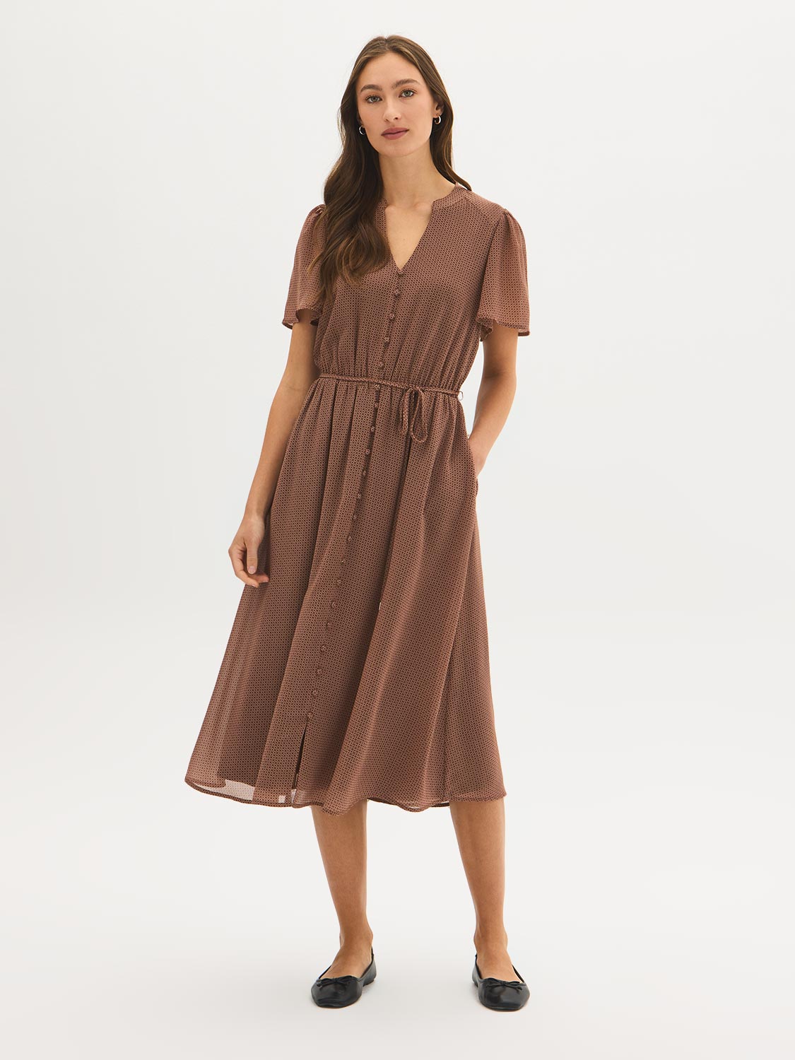 Geo Print Chiffon Midi Dress