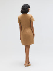Short Sleeve Faux Suede Mini Dress