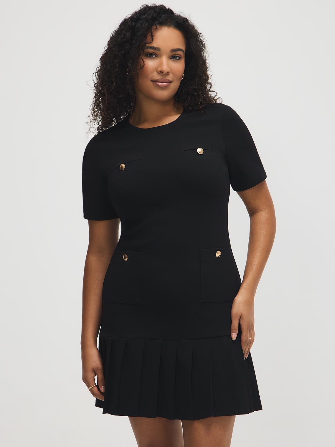 Short Sleeve Pleated Mini Dress