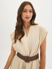 Textured Wrap-Front Midi Dress