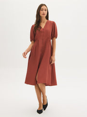 Button-Front Midi Dress
