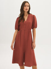 Button-Front Midi Dress