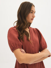 Button-Front Midi Dress