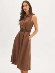 Sleeveless Linen-Blend Midi Shirt Dress
