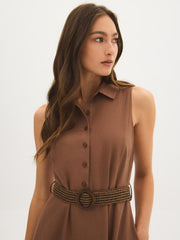 Sleeveless Linen-Blend Midi Shirt Dress
