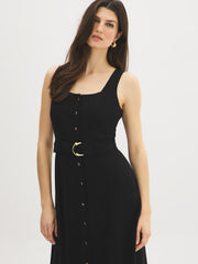 Cotton-Blend Belted Midi Dress