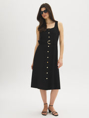 Cotton-Blend Belted Midi Dress