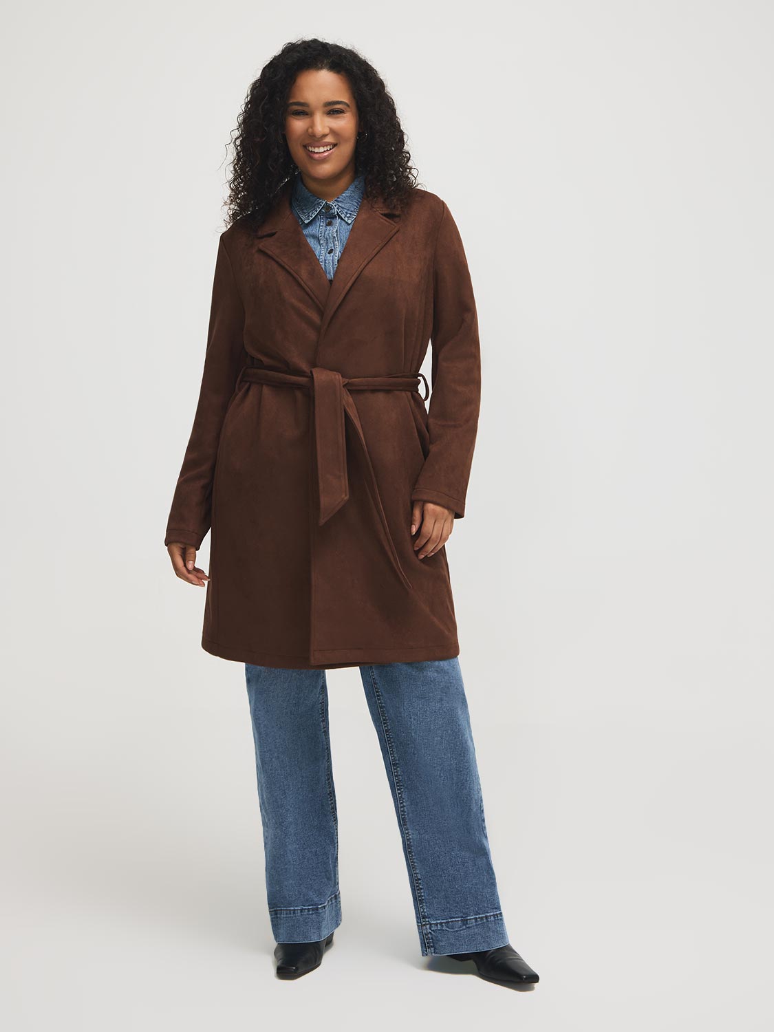 Faux Suede Mid-Length Coat