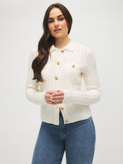 Collared Cable Knit Cardigan