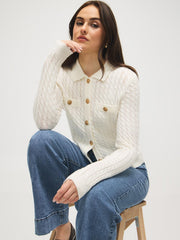 Collared Cable Knit Cardigan
