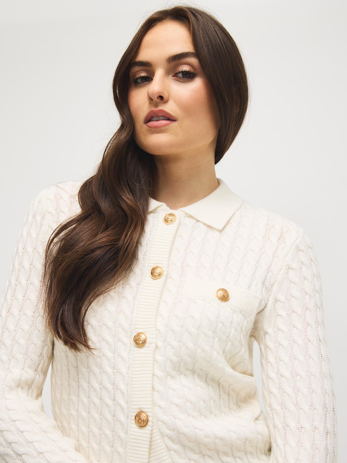 Collared Cable Knit Cardigan