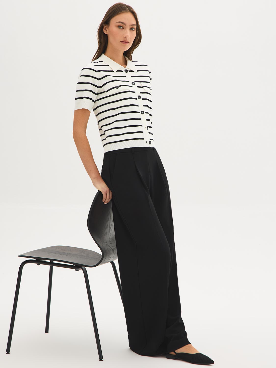 Striped Short Sleeve Button-Front Cardigan