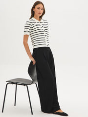 Striped Short Sleeve Button-Front Cardigan