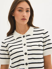 Striped Short Sleeve Button-Front Cardigan