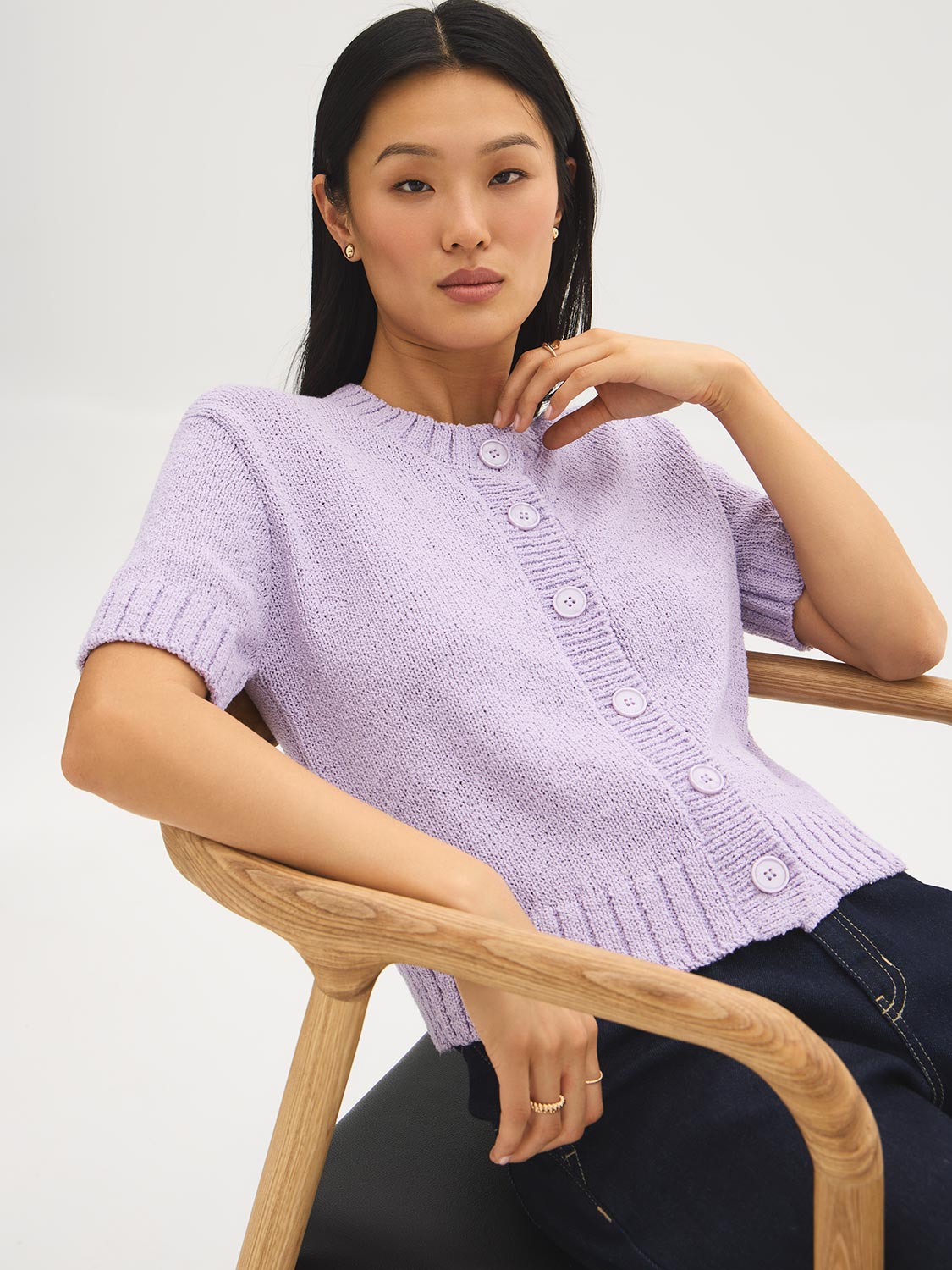 Cotton-Blend Short Sleeve Cardigan