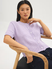 Cotton-Blend Short Sleeve Cardigan