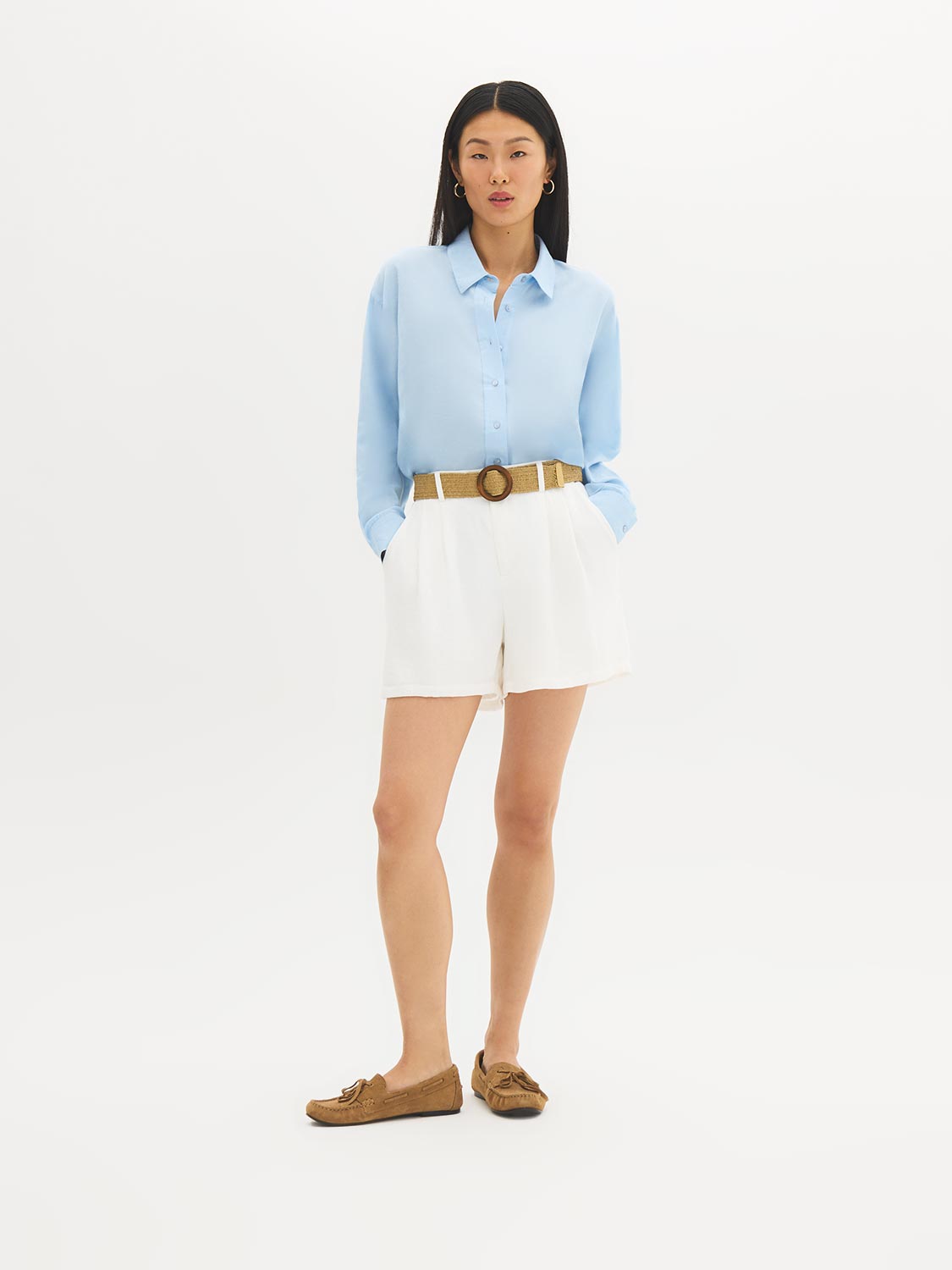 Belted Linen-Blend Shorts