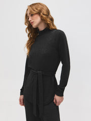 Mock Neck Melange Ribbed Tunic Top