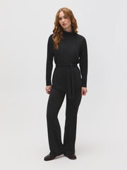 Mock Neck Melange Ribbed Tunic Top