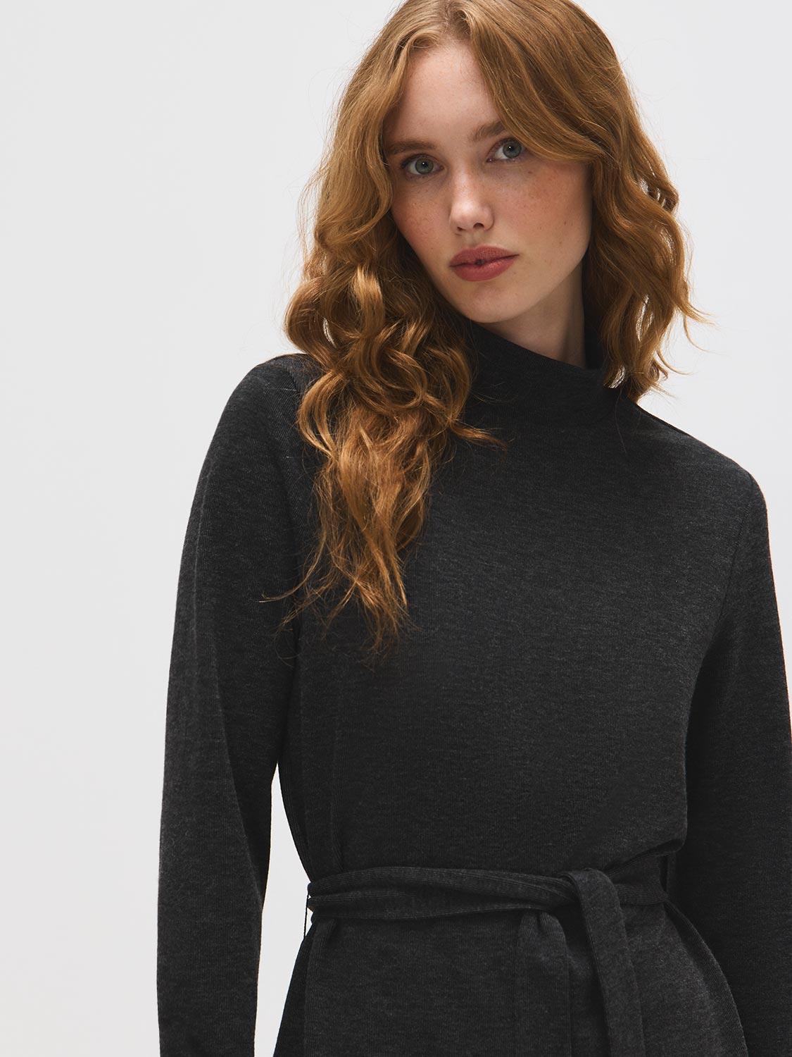 Mock Neck Melange Ribbed Tunic Top