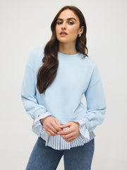 2-Fer Sweatshirt With Striped Cotton Blouse