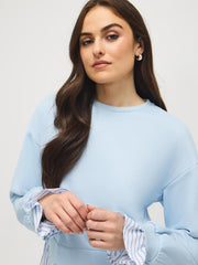 2-Fer Sweatshirt With Striped Cotton Blouse
