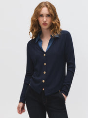 Denim Collar Cable Knit Blouse