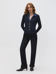 Denim Collar Cable Knit Blouse