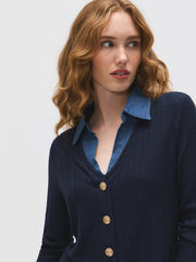 Denim Collar Cable Knit Blouse