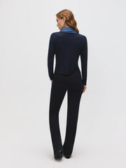 Denim Collar Cable Knit Blouse