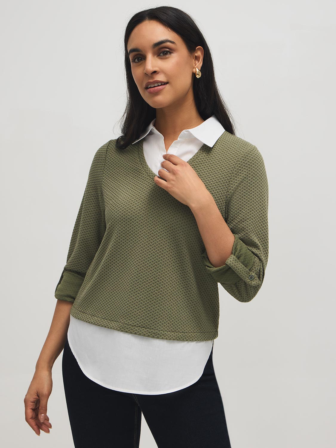 2-Fer Textured Top With Blouse