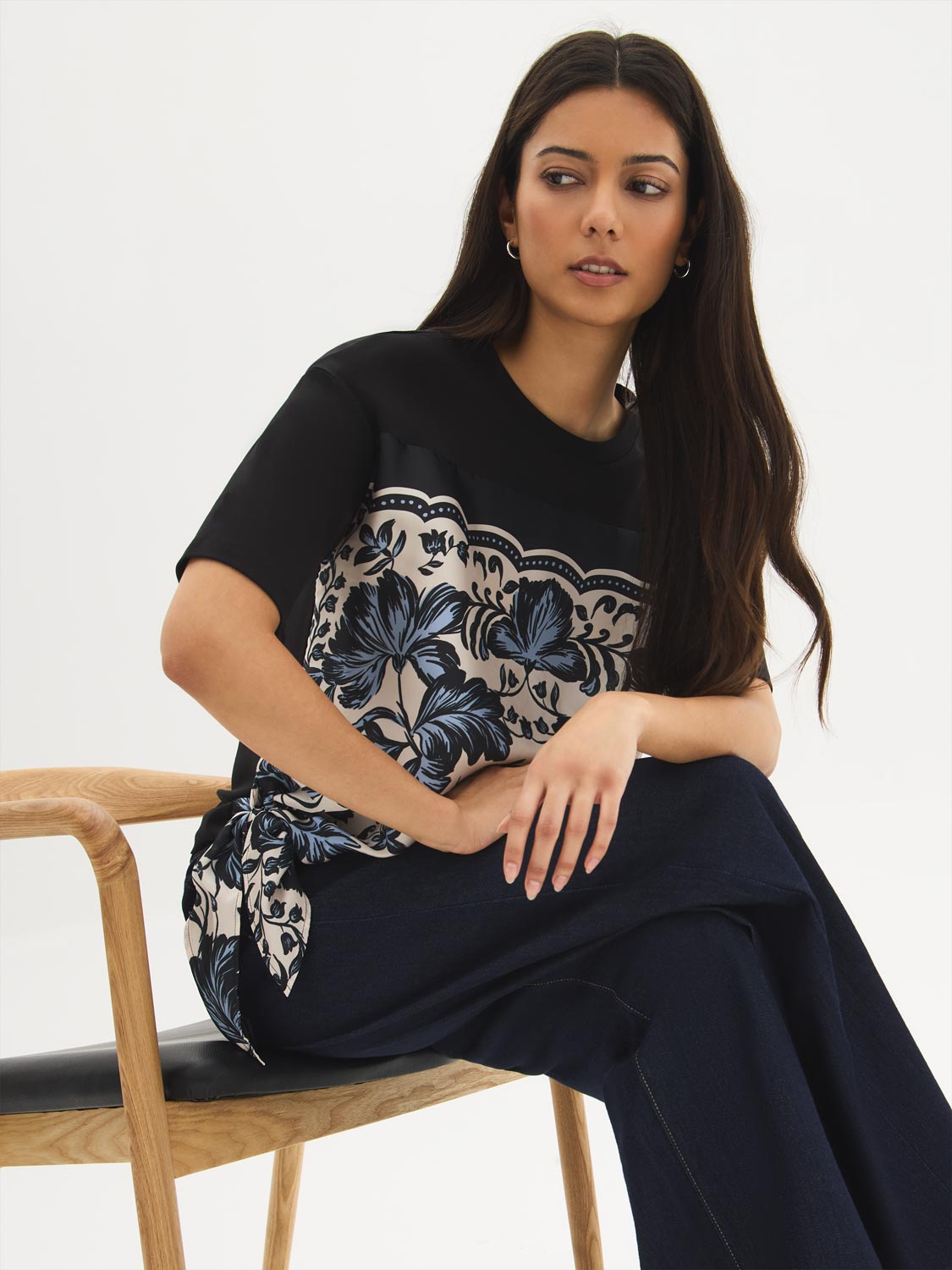 Cotton Floral Knot-Front Top
