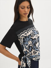 Cotton Floral Knot-Front Top