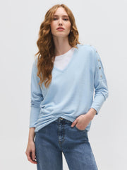 V-Neck Button-Detail Top