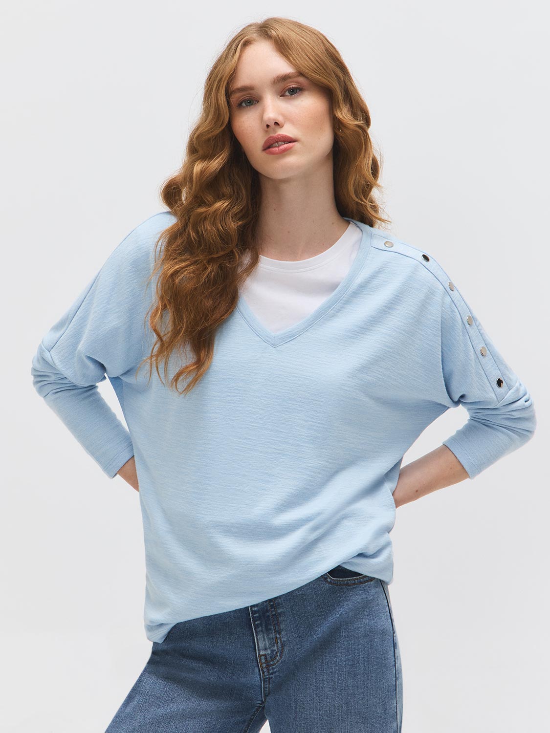 V-Neck Button-Detail Top