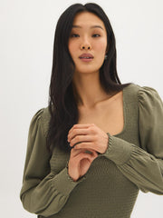 Cotton Square Neck Smocked Top