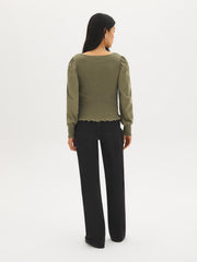 Cotton Square Neck Smocked Top