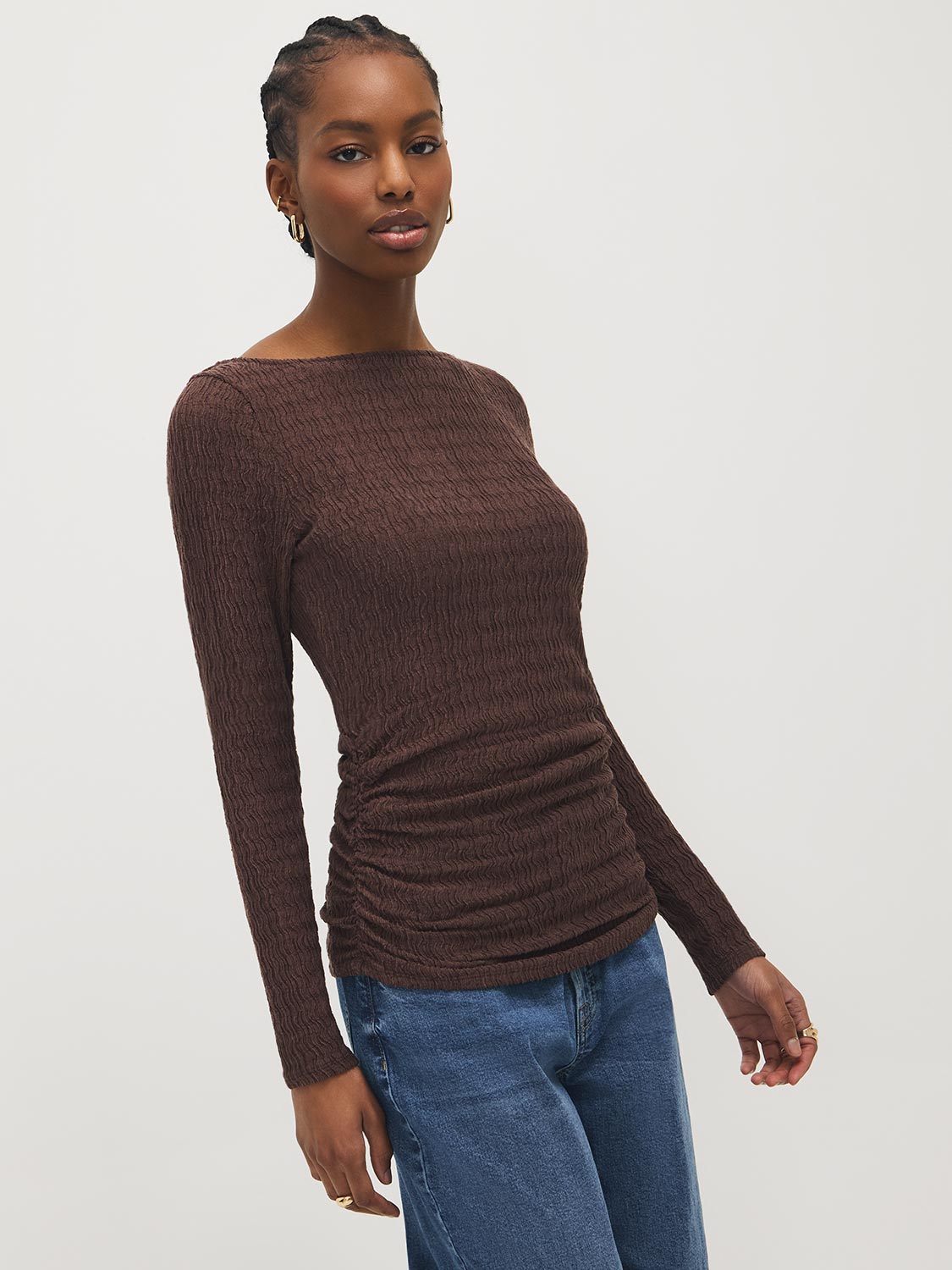 Boat Neck Ruched Top