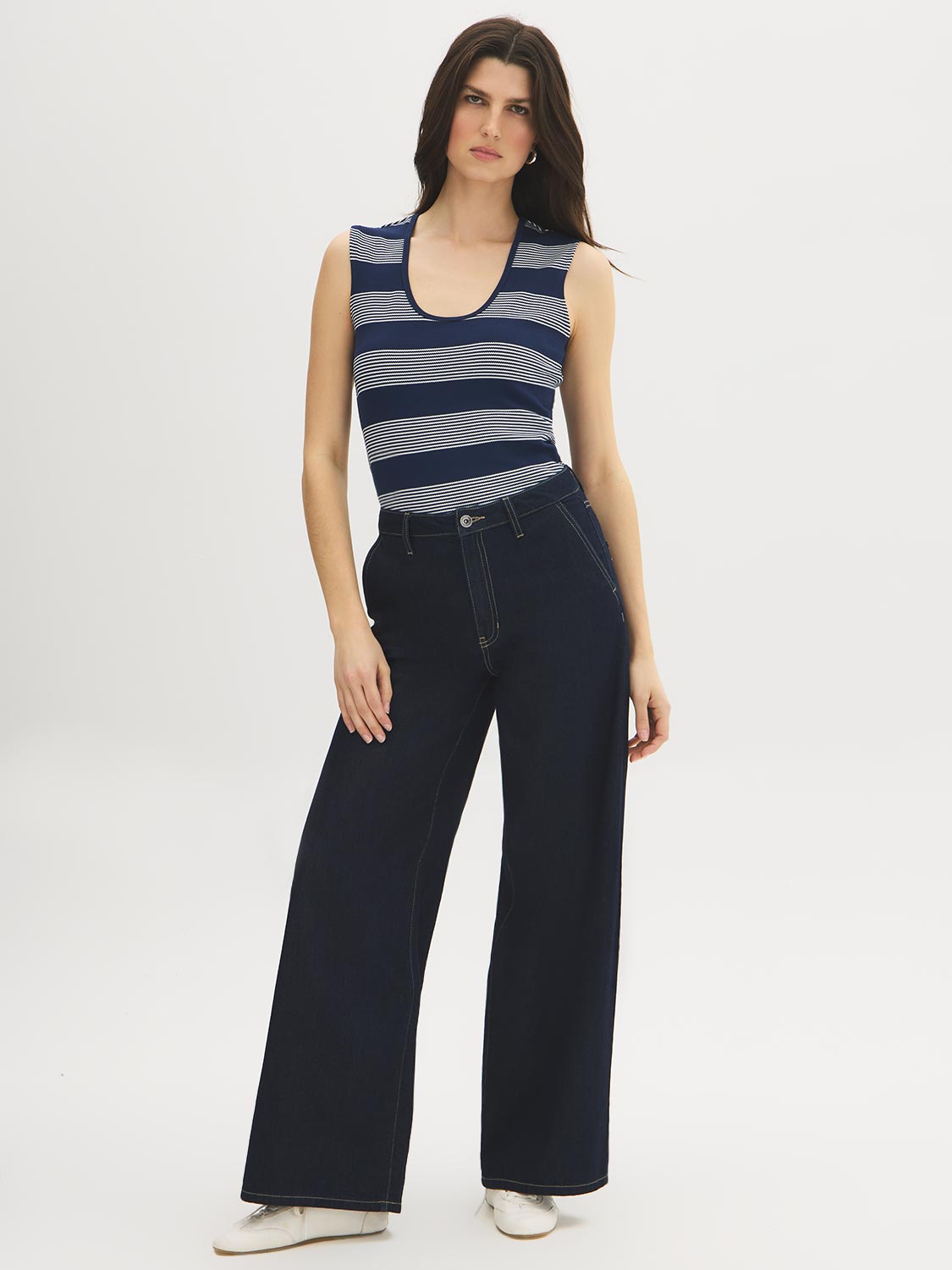 Sleeveless Striped Piqué Top