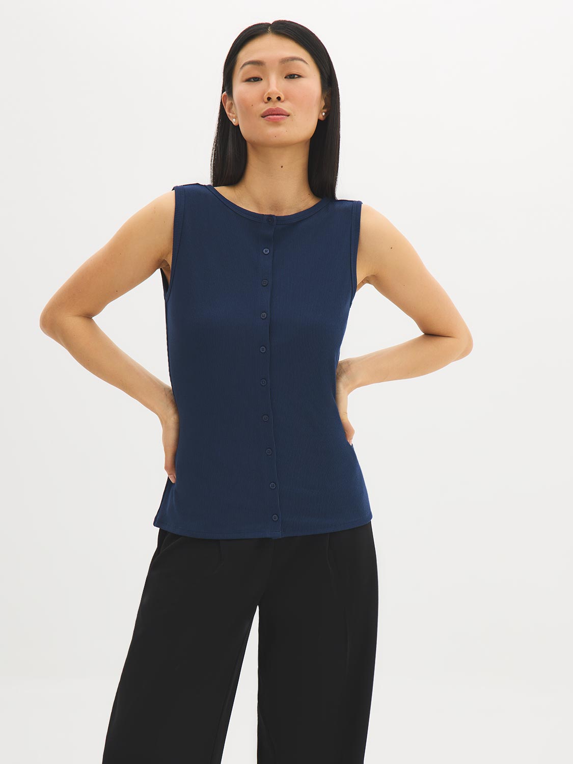 Boat Neck Button-Front Top