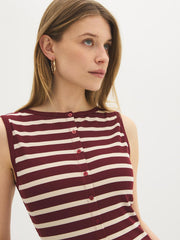 Striped Boat Neck Button-Front Top