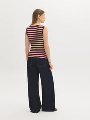 Striped Boat Neck Button-Front Top