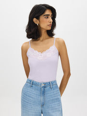Cotton-Blend Tank Top With Lace Trim